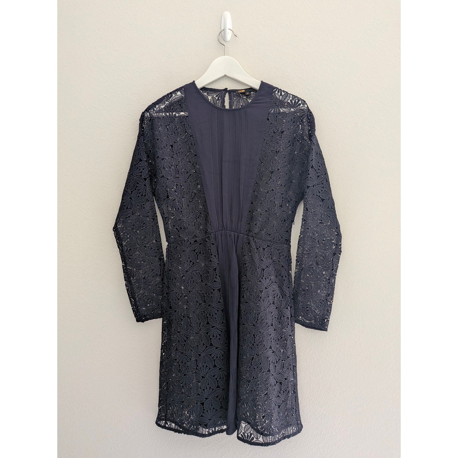 Maje Repine Marine Navy Blue Lace Crepe Mini Dress Size 3 Us Large L Nwt New — image 2 of 8